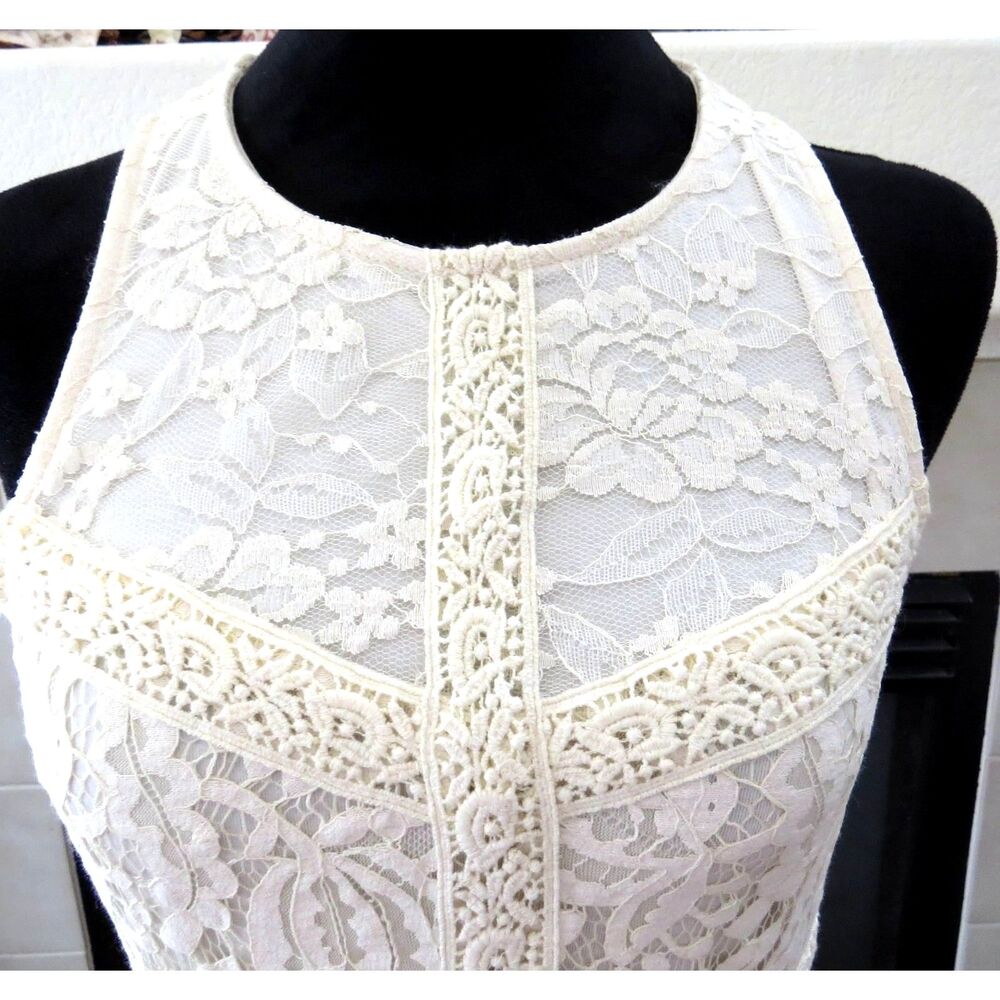 Willow & Clay Boho Chic Ivory Lace Sleeveless Dress Body Con Bridal  S EUC